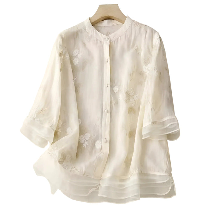 Georgia | Blouse Transparente Brodée avec Manches Fluides