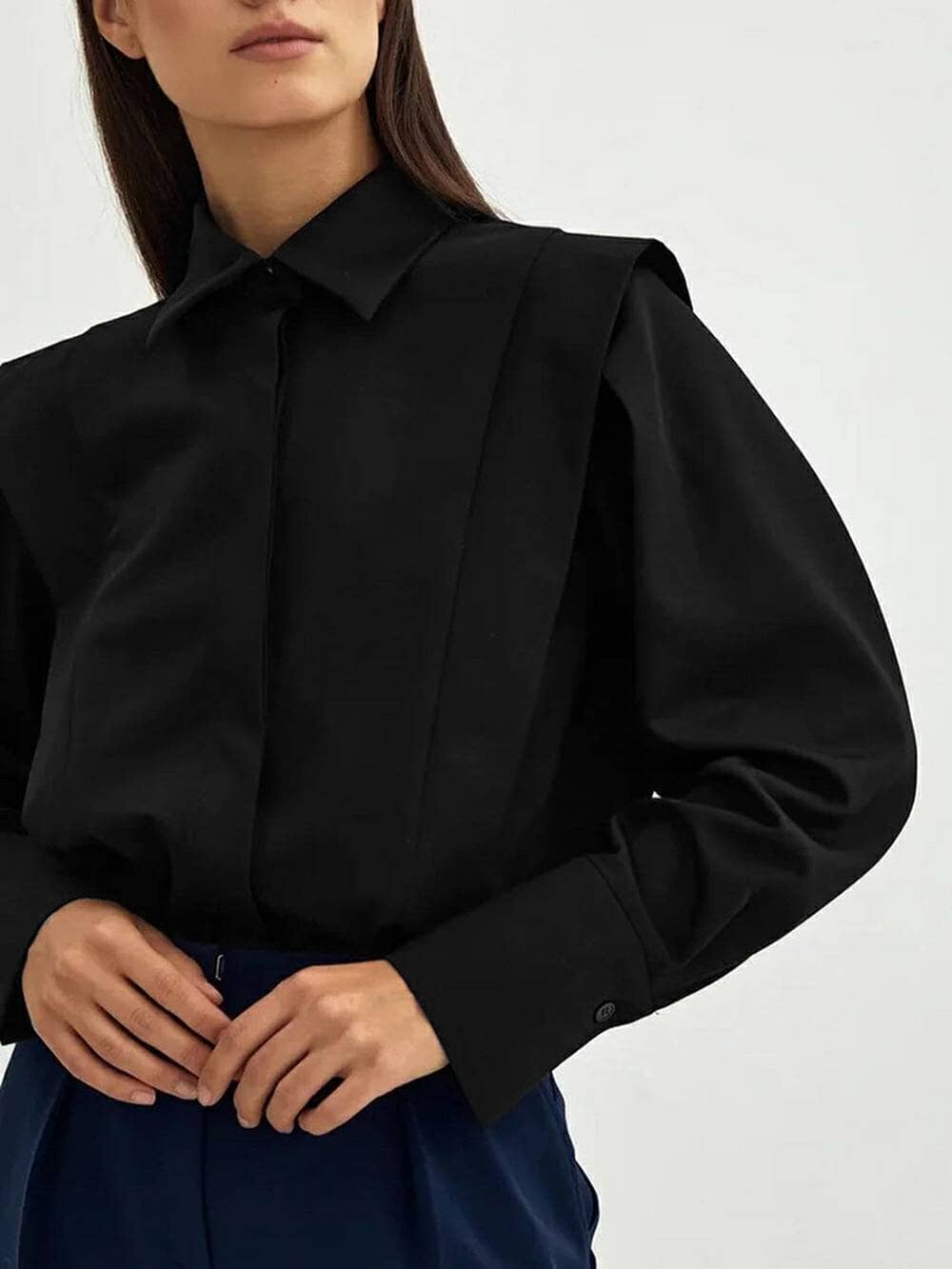 Navy™ - Long Sleeve Top with Pleat Details