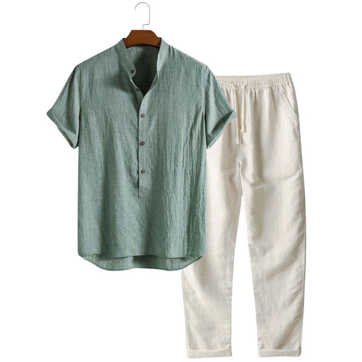 Joel | Ensemble de chemise et pantalon en lin mélangé décontracté
