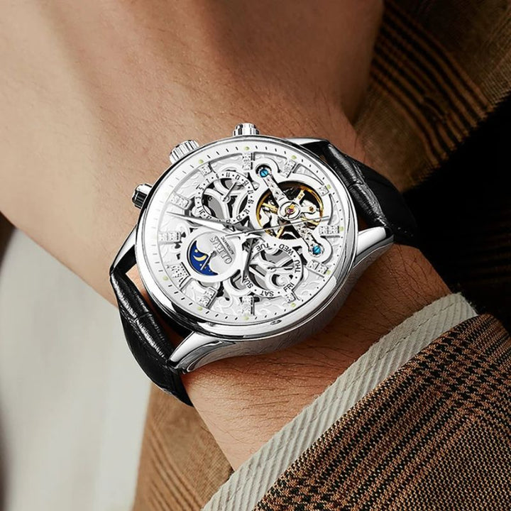 Van Baerle® - Montre mécanique automatique avec bracelet en cuir
