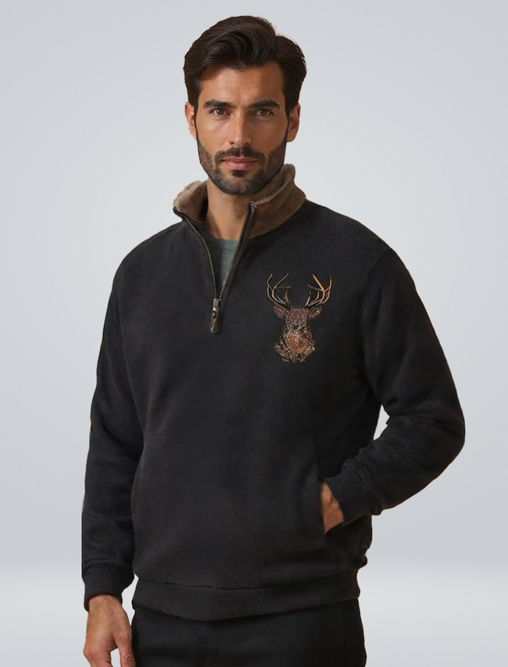 Harvey | Pull à manches longues doublé de polaire avec motif de renne et coudières