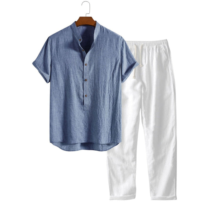 Joel | Ensemble de chemise et pantalon en lin mélangé décontracté