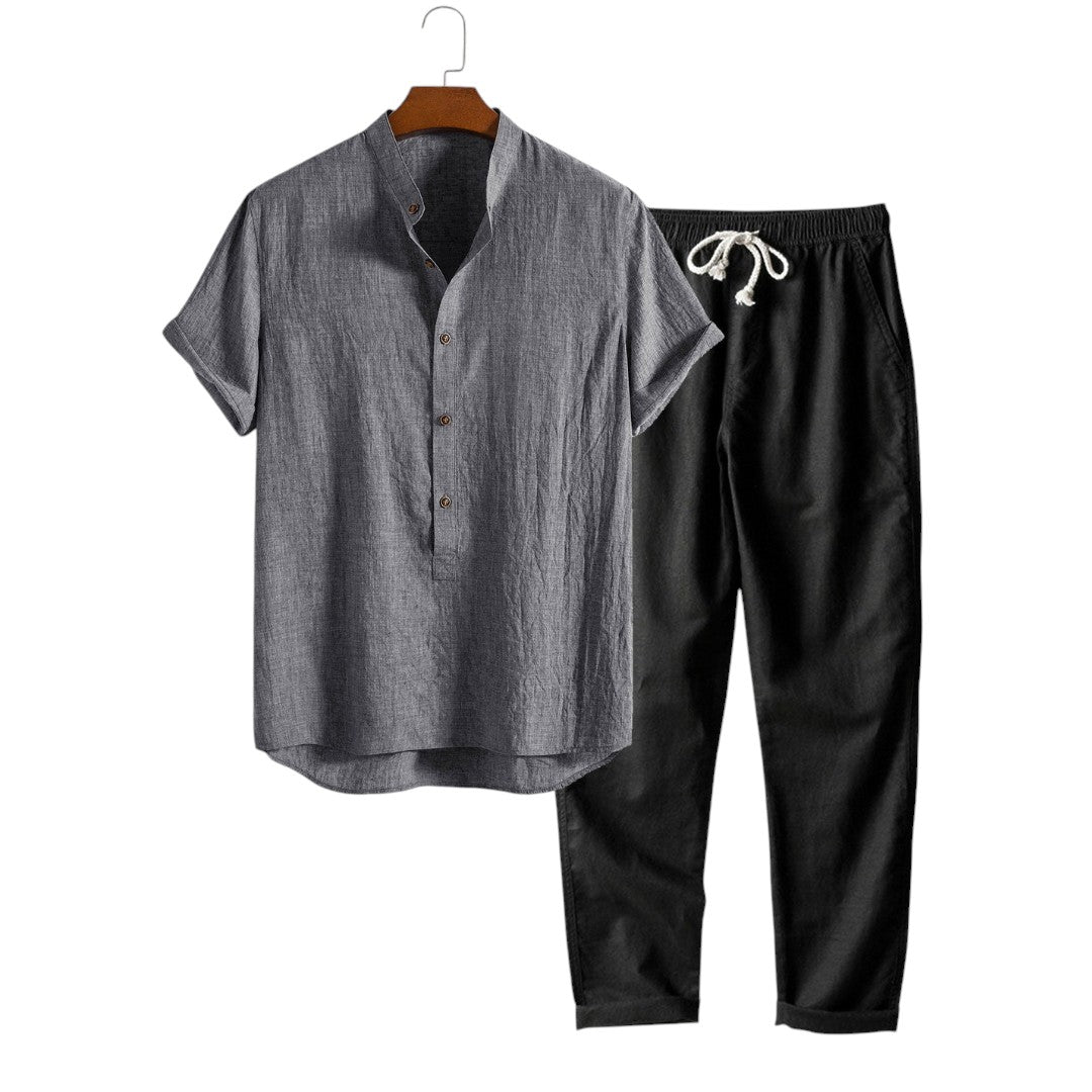 Joel | Ensemble de chemise et pantalon en lin mélangé décontracté