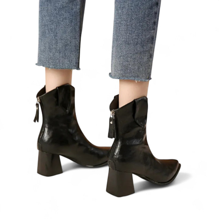 Noémie | Bottines à talon carré effet cuir grainé