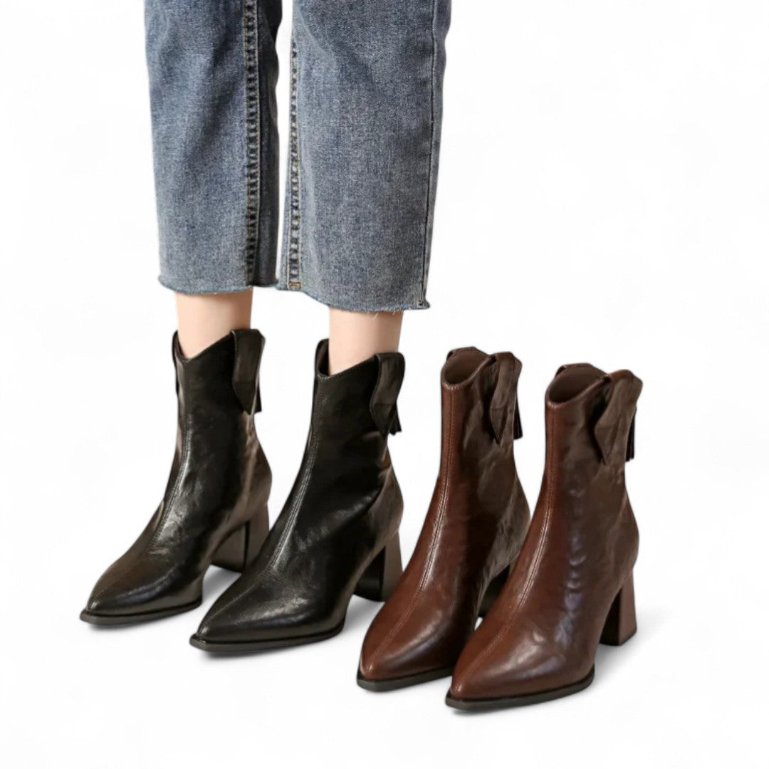 Noémie | Bottines à talon carré effet cuir grainé