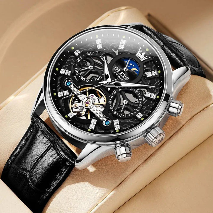 Van Baerle® - Montre mécanique automatique avec bracelet en cuir