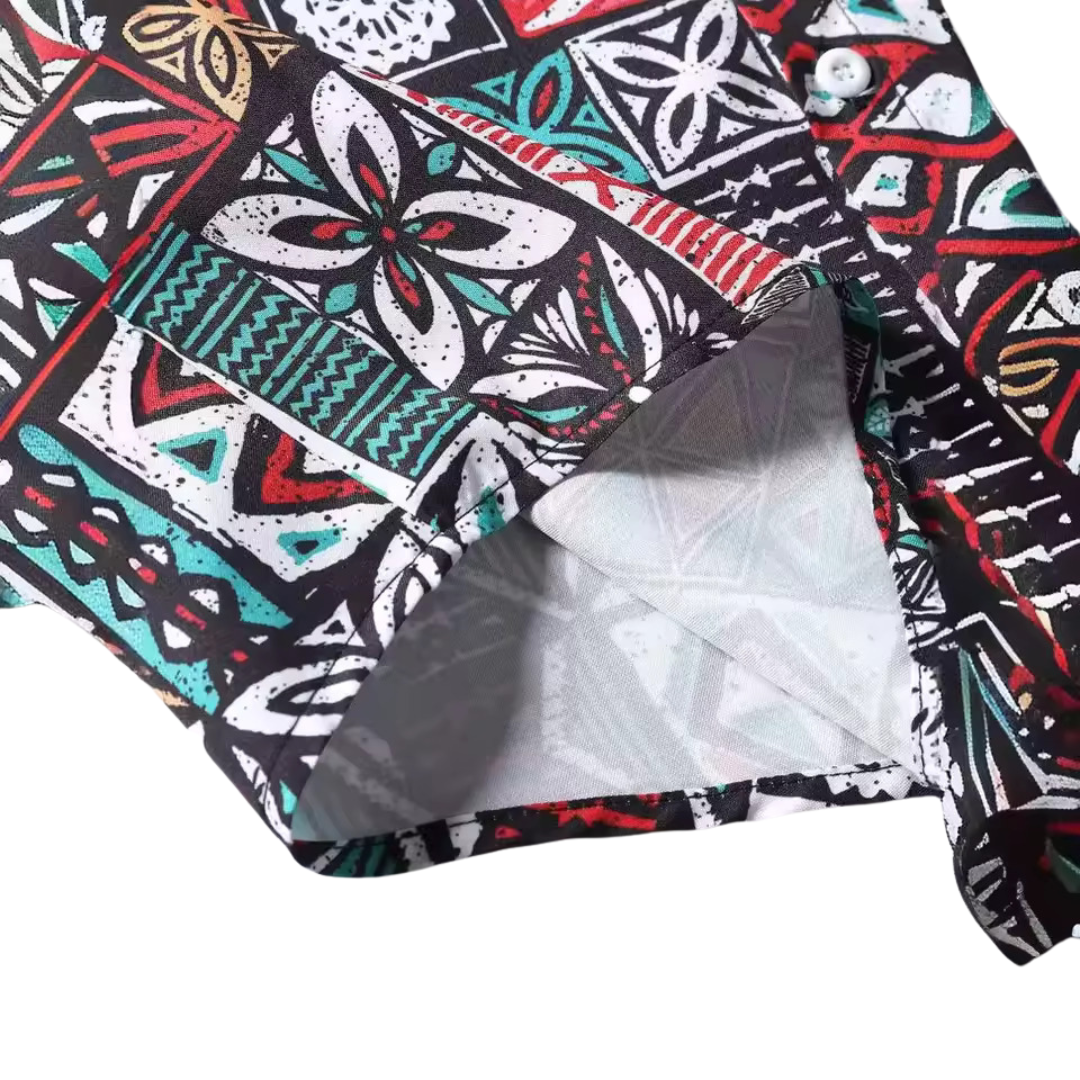 Marcus | Chemise en coton à motif avec col ouvert décontracté