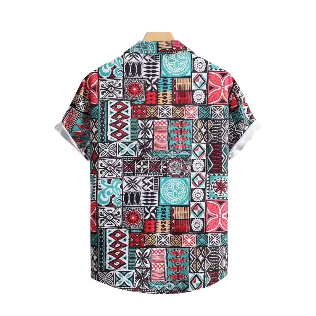 Marcus | Chemise en coton à motif avec col ouvert décontracté