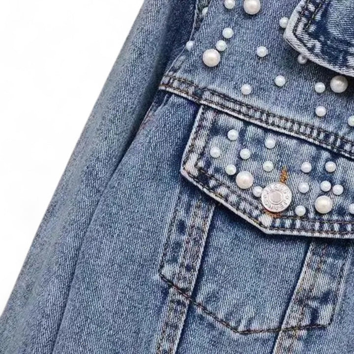 Camélia | Veste en jean ornée de perles