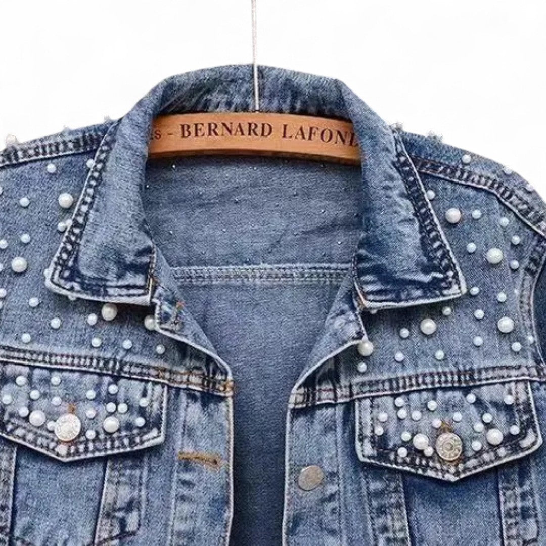 Camélia | Veste en jean ornée de perles