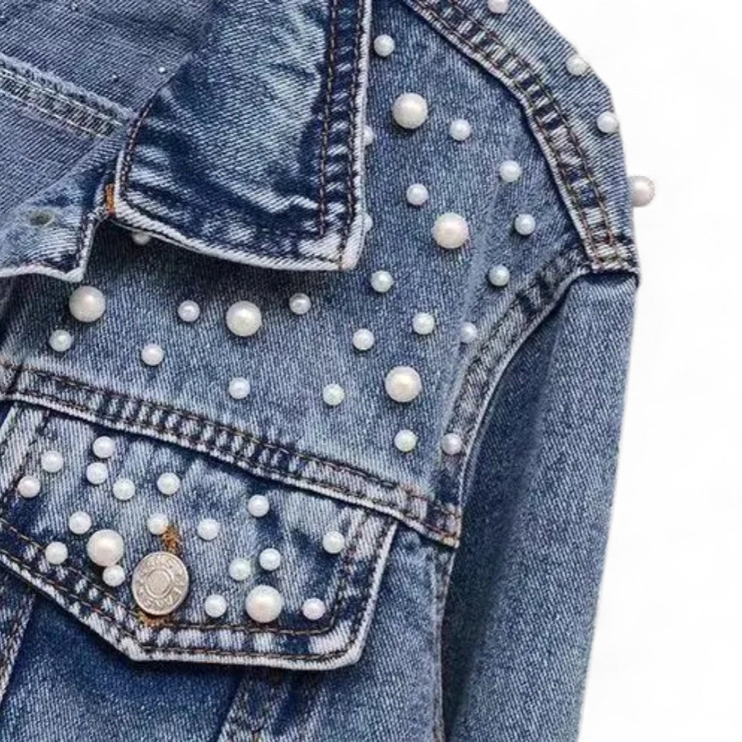 Camélia | Veste en jean ornée de perles