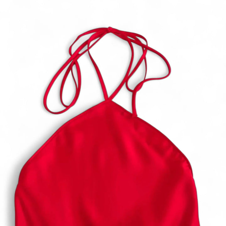 Isabelle | Robe dos nu satinée rouge