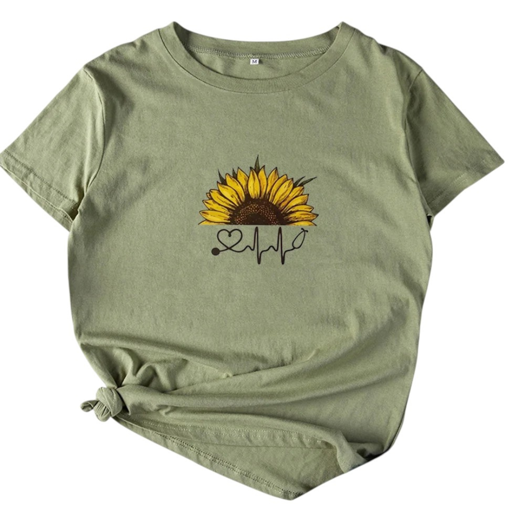 Isla | T-shirt doux avec imprimé cœur tournesol