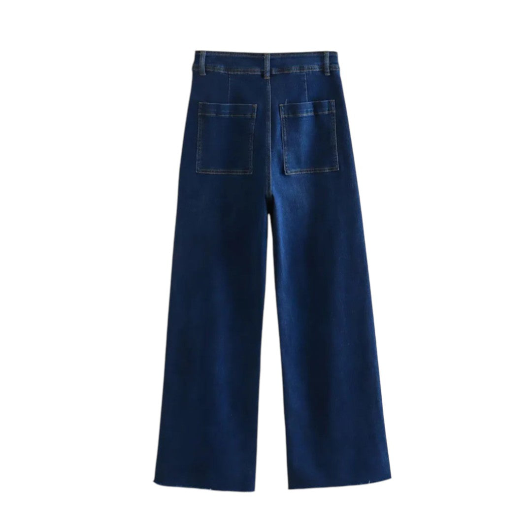 Jean à taille haute et jambes évasées Ruby avec poches arrière patch