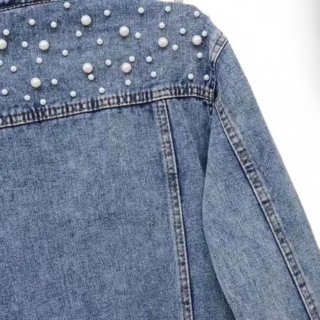 Camélia | Veste en jean ornée de perles