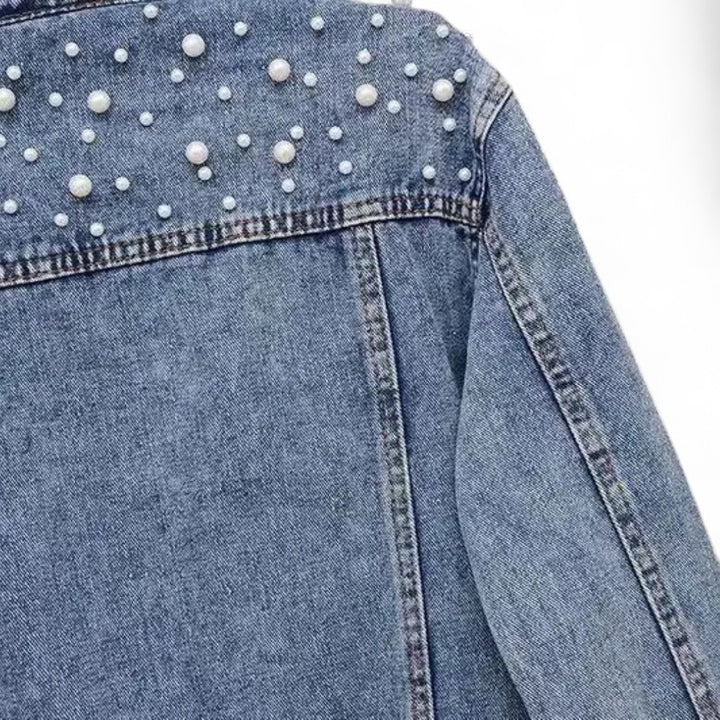 Camélia | Veste en jean ornée de perles