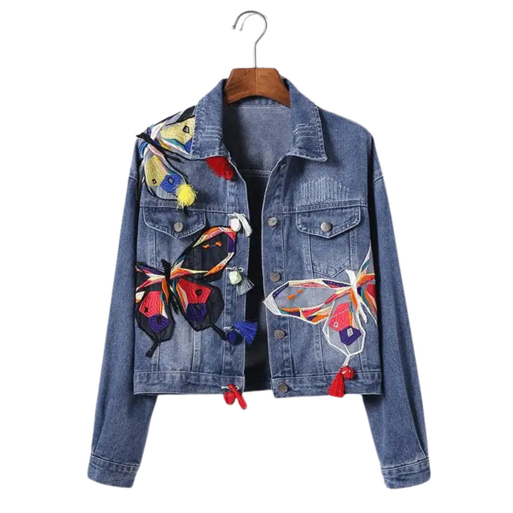 Amandine | Veste en jean brodée avec papillons colorés
