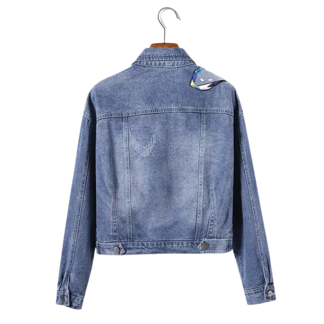 Amandine | Veste en jean brodée avec papillons colorés
