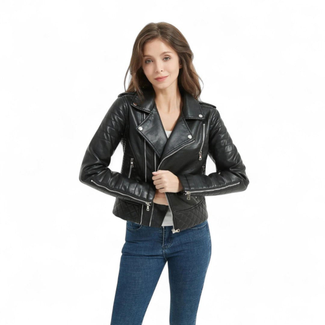 Léna | Veste biker en simili cuir matelassé