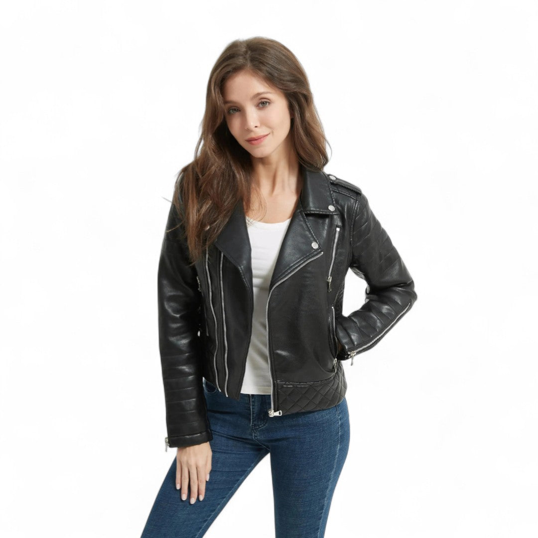 Léna | Veste biker en simili cuir matelassé