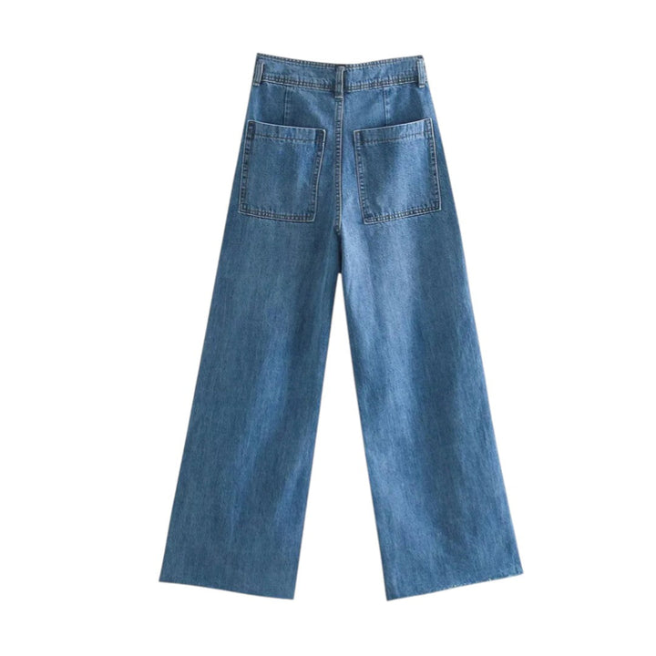 Jean à taille haute et jambes évasées Ruby avec poches arrière patch