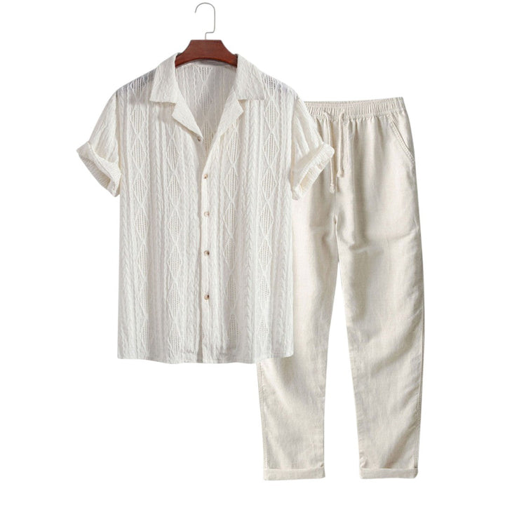 Joel | Ensemble Chemise Jacquard Géométrique et Pantalon en Lin Décontracté