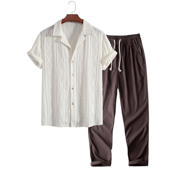 Joel | Ensemble Chemise Jacquard Géométrique et Pantalon en Lin Décontracté