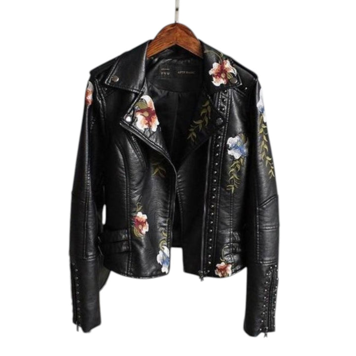 Noémie | Veste biker brodée en similicuir