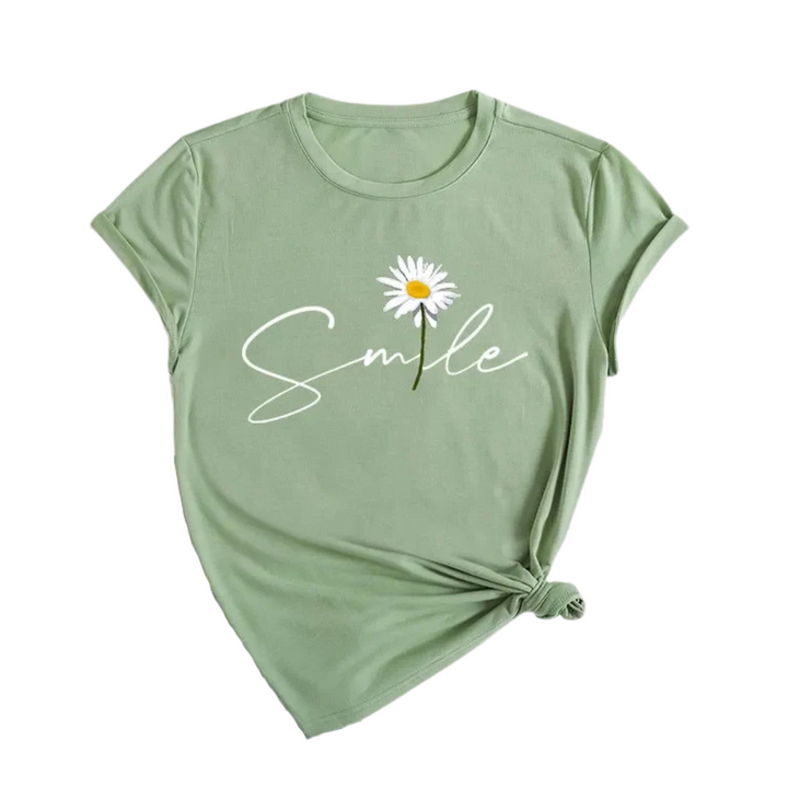 Ella | T-shirt graphique avec marguerite et script sourire