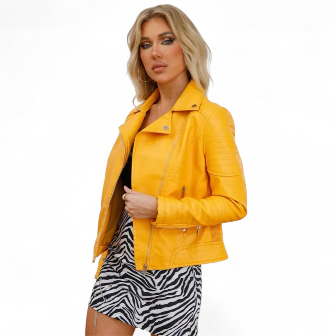Aurélie | Veste Biker Courte en Similicuir Matelassé