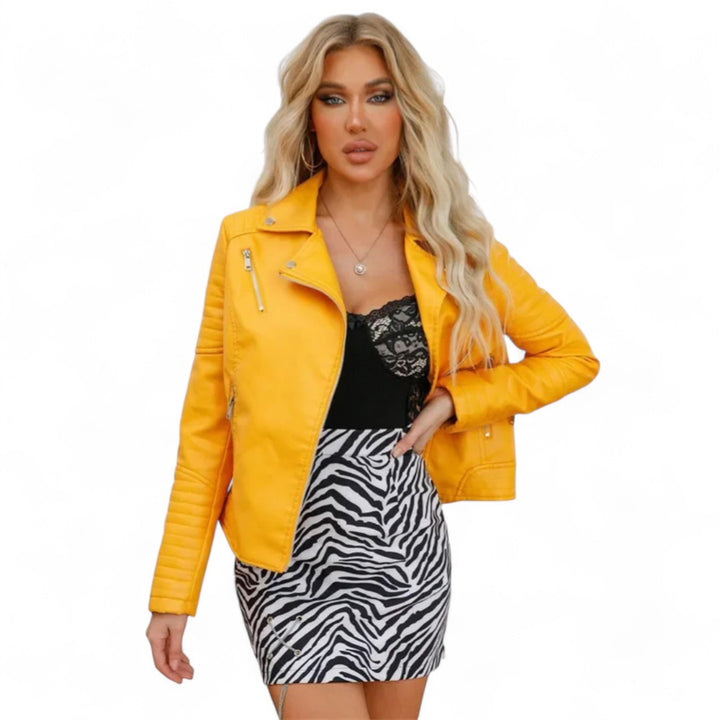 Aurélie | Veste Biker Courte en Similicuir Matelassé