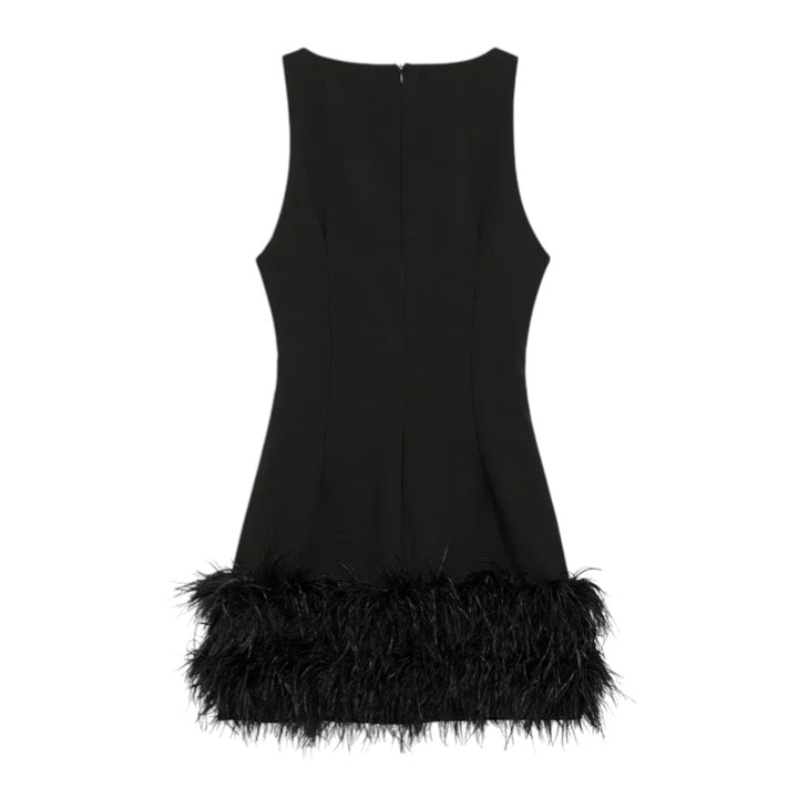Élise | Robe Noire Sans Manches avec Détail Plumes