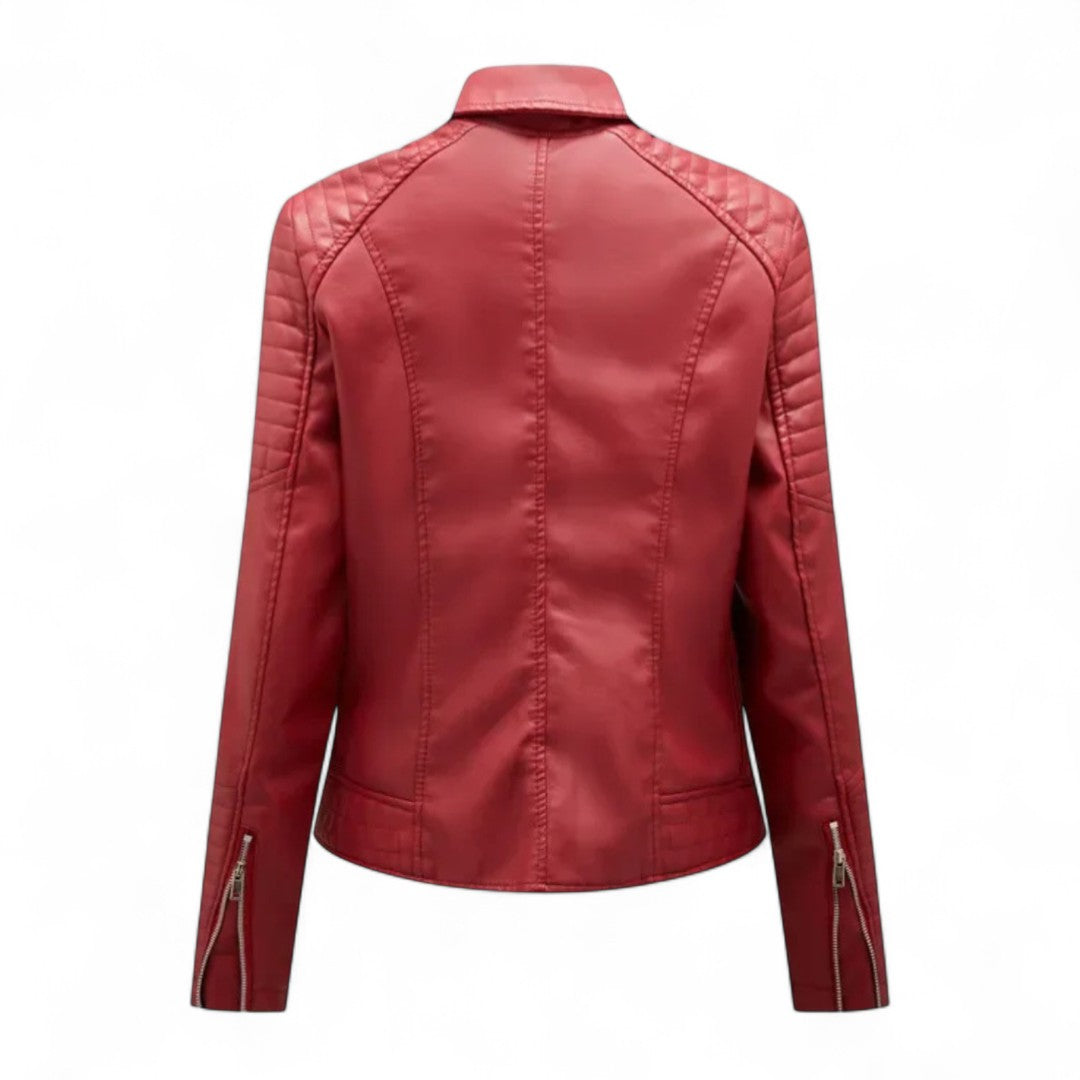 Aurélie | Veste Biker Courte en Similicuir Matelassé