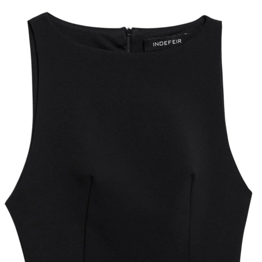 Élise | Robe Noire Sans Manches avec Détail Plumes