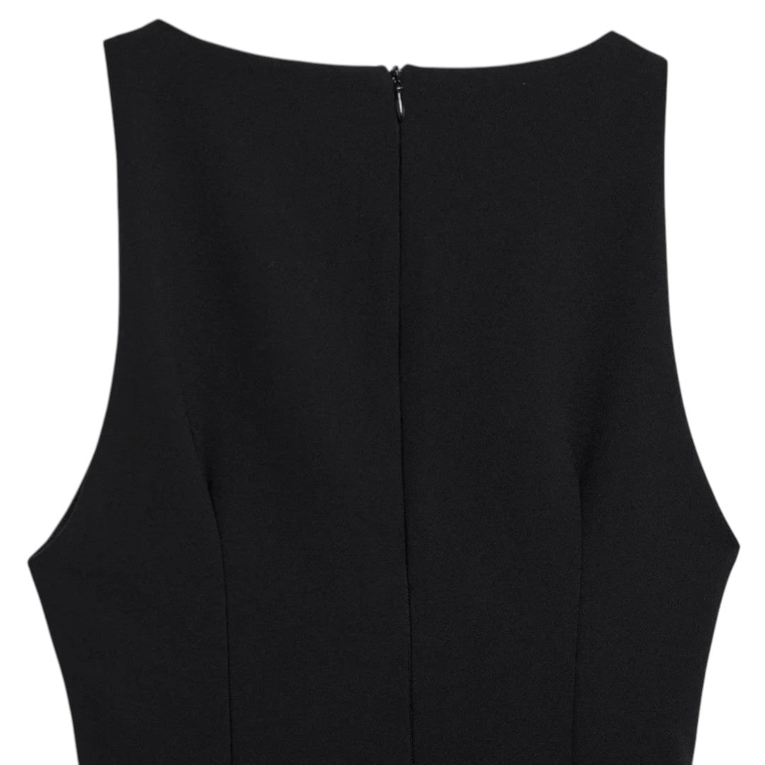 Élise | Robe Noire Sans Manches avec Détail Plumes