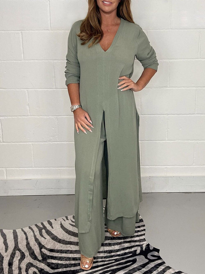 Pien Suits with Long Sleeves and Slits in Solid Color