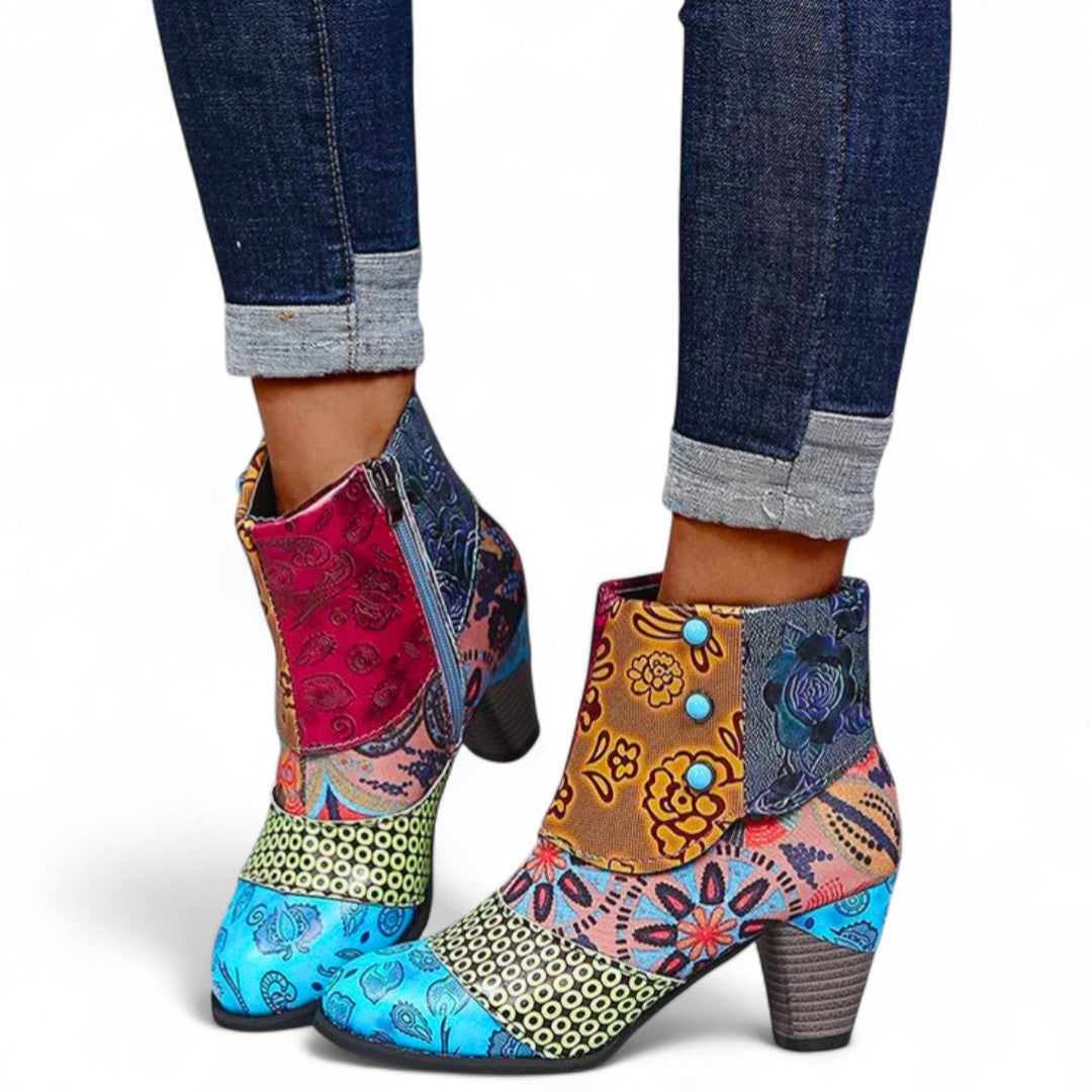 Capucine | Bottines Patchwork à Talons et Bout Arrondi