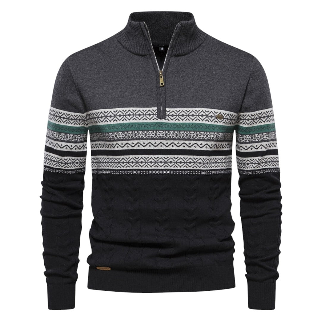 Lachlan | Pull en maille scandinave avec demi-zip et col montant