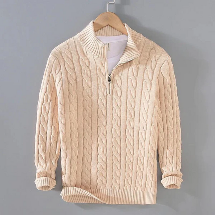 Mitchell | Pull zippé en tissé avec motif classique et confort par temps froid