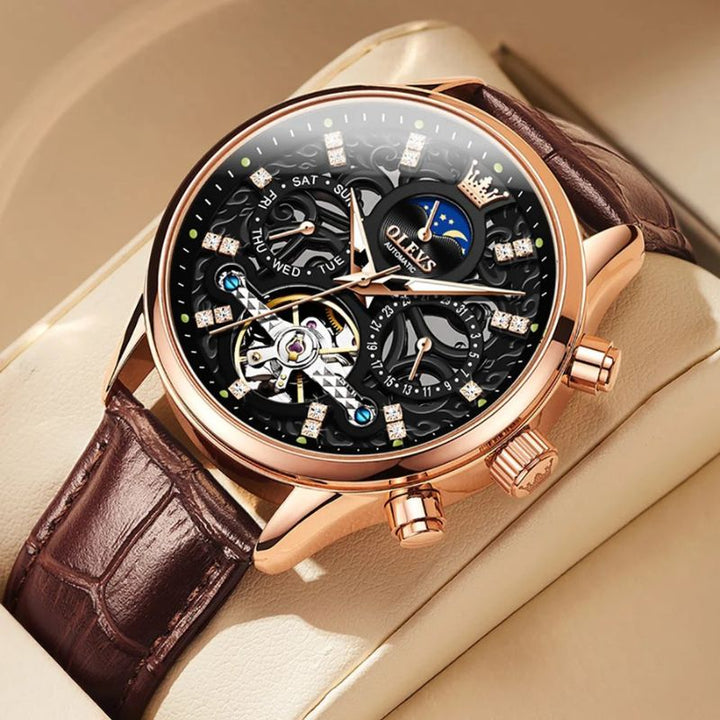 Van Baerle® - Montre mécanique automatique avec bracelet en cuir