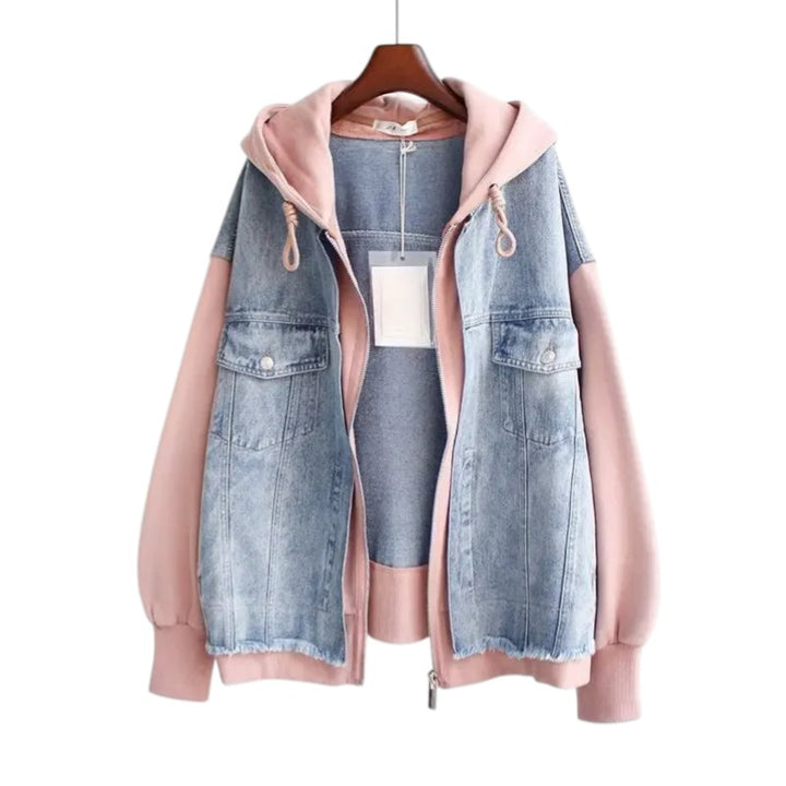 Solène | Veste à capuche bicolore en jean et molleton