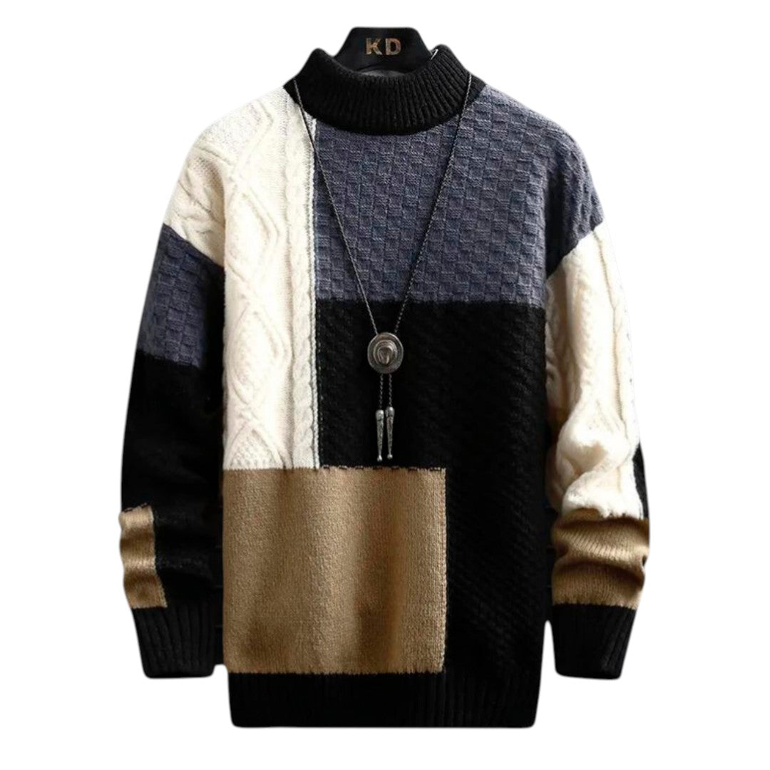 Spencer | Pull-over en tricot patchwork avec col haut et détail artistique