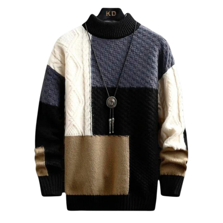 Spencer | Pull-over en tricot patchwork avec col haut et détail artistique