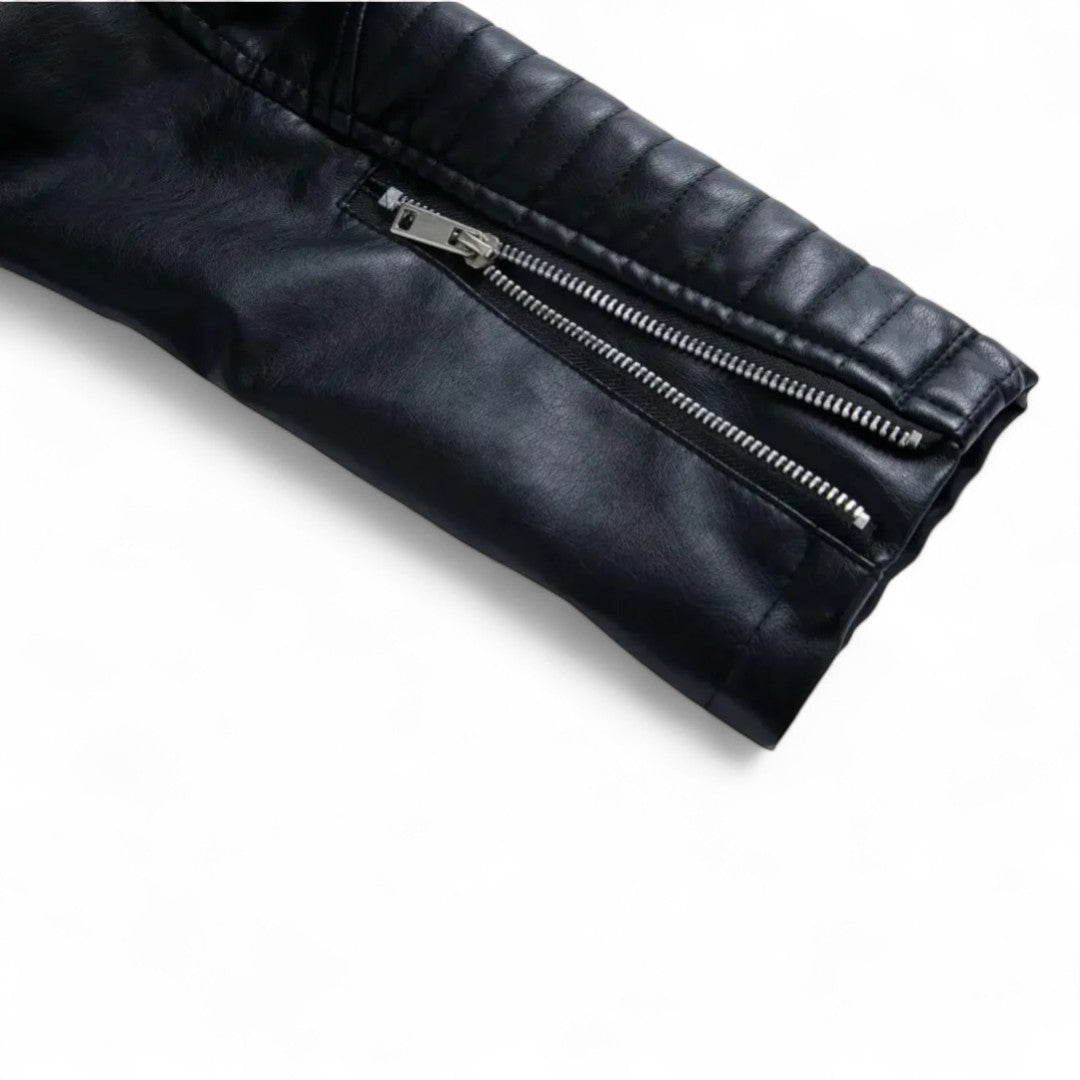 Aurélie | Veste Biker Courte en Similicuir Matelassé