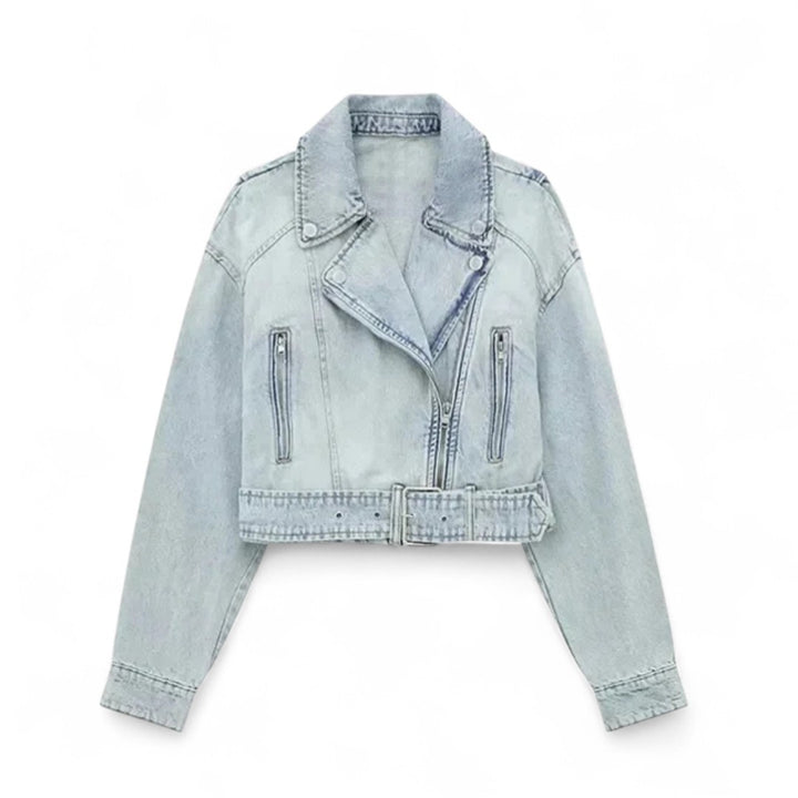 Léonie | Veste Biker Courte en Jean Délavé