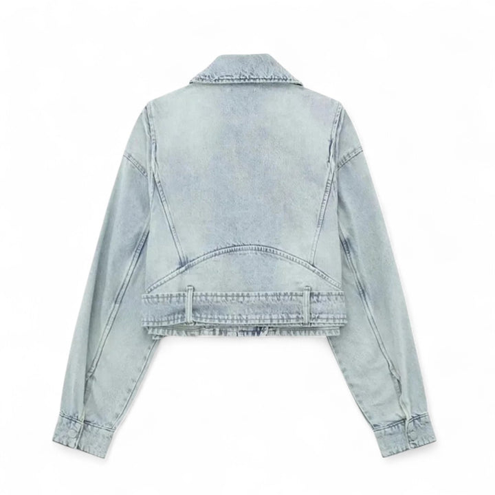 Léonie | Veste Biker Courte en Jean Délavé