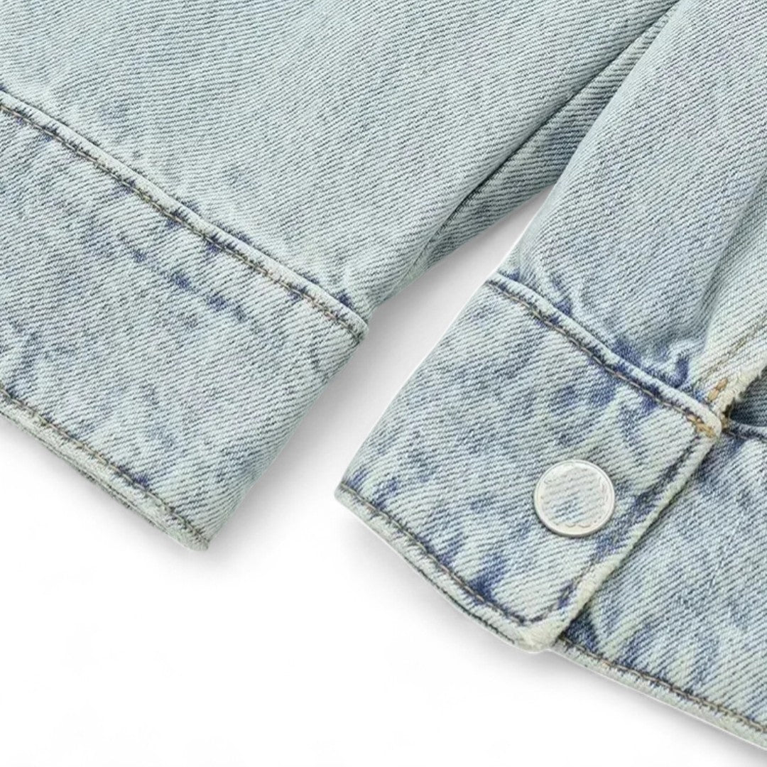 Léonie | Veste Biker Courte en Jean Délavé