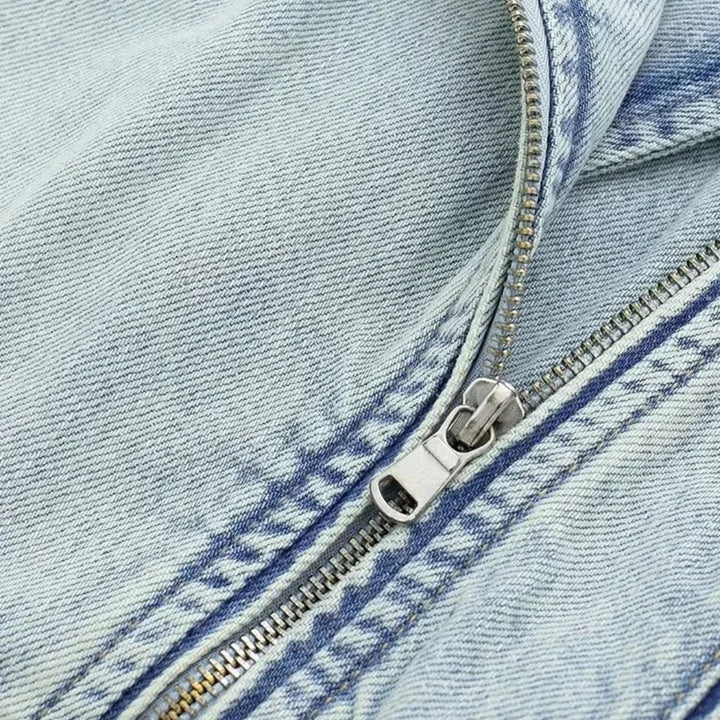 Léonie | Veste Biker Courte en Jean Délavé