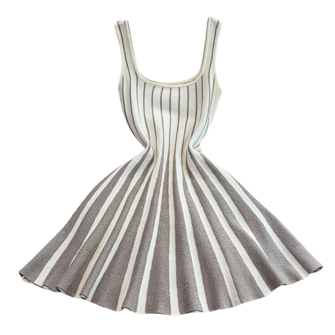 Solène | Robe évasée à rayures texturées