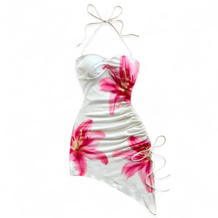 Amandine | Robe dos nu à fleurs asymétrique